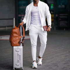 Men's New Autumn & Winter Waffle-Knit Baseball Jacket Set: Pocket & Zipper Design