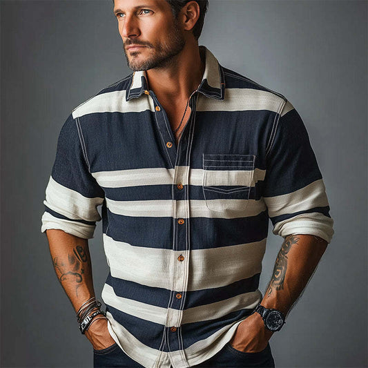 Men's Early Spring Fashion Striped Printed Long Sleeve Shirt MTA2630C6P