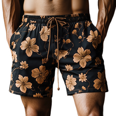 Men's Vintage Casual Floral Print Drawstring Shorts MTA2742C1TO