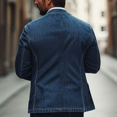 Men'S Dark Blue Textured Washed Denim Blazer MTA2657C6U