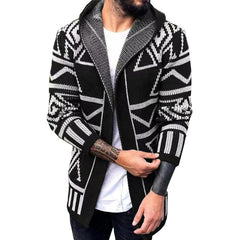 Stylish Geometric Patterned Knit Cardigan For Men - Perfect For Casual And Fashionable Looks
