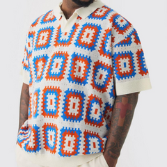 Men's Summer Fashion Casual Vacation Lapel Hollow Color Knitted Short-sleeved T-shirt MTA1044D9K