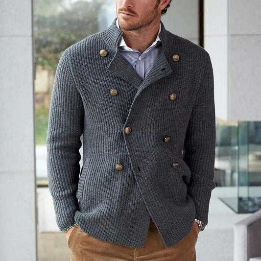Men's Spring And Autumn Dark Gray Double-Breasted Casual Knitted Cardigan MTA1894C2U