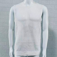 Men's Casual Crew Neck Hollow Out Patchwork Knitted Tank Top MTA0786D7M