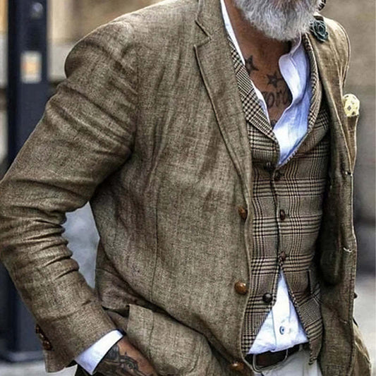 Men's Vintage Cotton And Linen Three-Button Casual Blazer MTA1854C6U