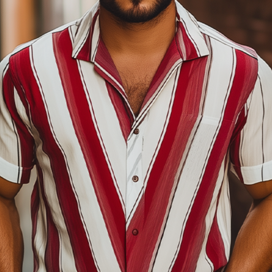 Men's Fashion Casual Striped Contrast Chiffon Short Sleeve Shirt MTA2009C1K