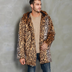 Leopard Print Faux Fur Coat For Men - Stylish And Warm Winter Outerwear