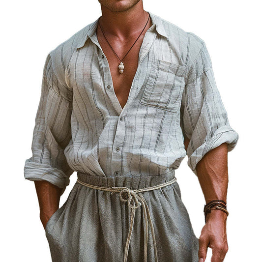 Men's Breathable Striped Print Long Sleeve Shirt 96087248X