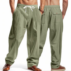 Men's Casual Loose-Fit Trousers with Adjustable Waistband and Side Pockets