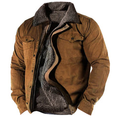 Men's Retro Lining Plus Fleece Zipper Tactical Jacket - Perfect for Spring, Autumn & Outdoor Activities