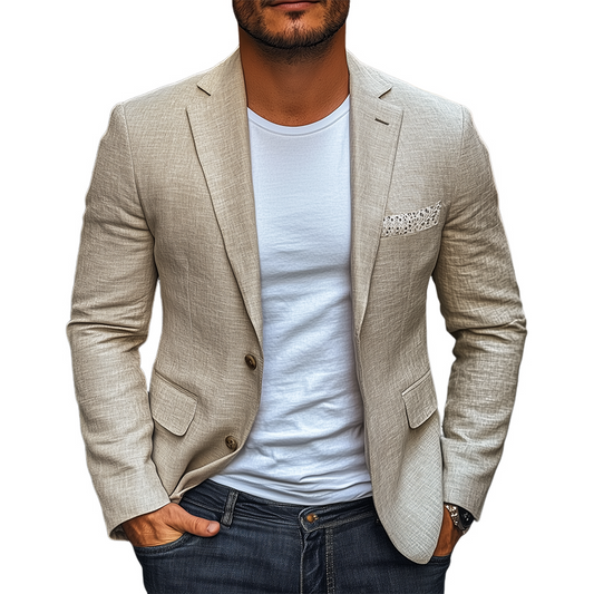 Men's Spring New Casual Lace Splicing Pockets Slim Fit Cotton And Linen Blazer MTA2122C0K