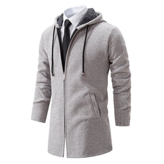 Men's Stylish Hooded Zip-Up Coat With Faux Fur Lined Collar - Perfect For Winter And Formal Occasions