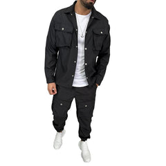 Men's Solid Color Lapel Single Breasted Jacket Trousers Cargo Set 01388512Z