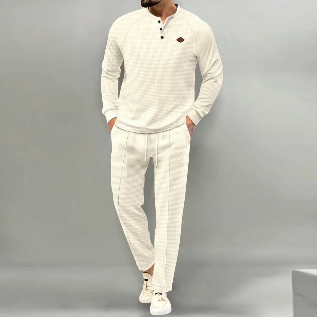 Men's Casual Henley Tracksuit Set - Perfect For Comfort And Style