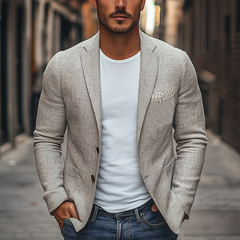 Men's Spring New Style Personalized Lace Splicing Pocket Cotton And Linen Blazer MTA2124C1K