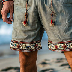 Men's Summer Retro Embroidered Cotton And Linen Shorts MTA0987D8U