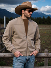 Stylish Cowboy Hat and Black Bomber Jacket Set for Outdoor Adventures