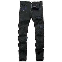 Distressed Black Jeans With Embellished Design For Men - Perfect For Trendy Outfits