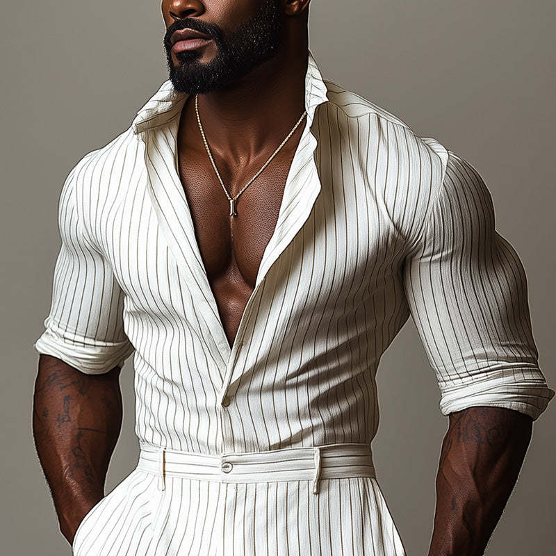 Men's Spring Fashion Simple Striped Casual Sports Long Sleeve Shirt MTA0942D6P