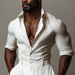 Men's Spring Fashion Simple Striped Casual Sports Long Sleeve Shirt MTA0942D6P