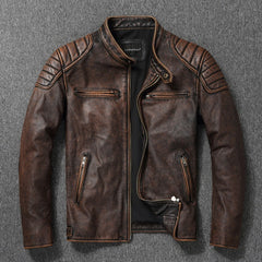 Classic Motorcycle Jacket With Distressed Finish For Men