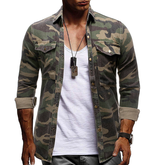Camouflage Button-Up Shirt for Men - Stylish and Versatile Military-Inspired Design