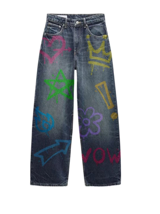 Graffiti Art Denim Jeans - Bold and Expressive Streetwear Design