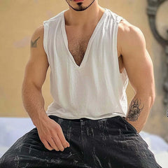 Men's Solid Color Cotton V-Neck Tank Top MTA1791C1X