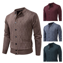 Men's Stylish Diamond Pattern Cardigan Sweater - Perfect for Casual and Formal Wear