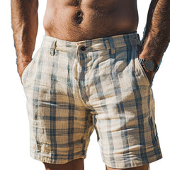 Men's Spring Fashion Plaid Linen Casual Sports Shorts MTA0360D0P