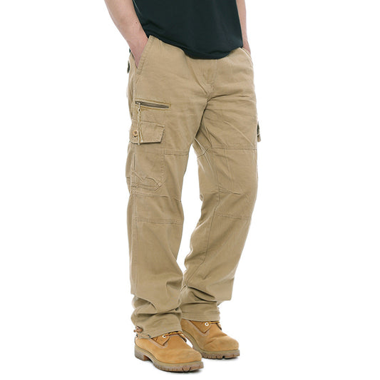Men's Vintage Outdoor Tactical Cotton Elastic Waist Multi-Pocket Loose Cargo Pants