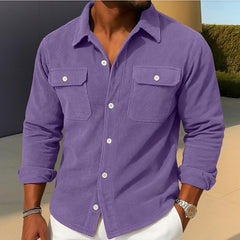 Men's Casual Corduroy Shirt With Chest Pockets - Perfect For Fall And Winter Outfits