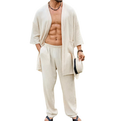 Men's Casual Skin-friendly Textured Fabric Shirt And Pants Set 72901673U