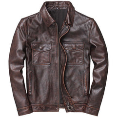Classic Motorcycle Jacket With Distressed Finish For Men