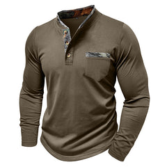 Men's Casual Henley Shirt with Camouflage Accents - Perfect for Everyday Wear