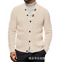 Stylish Men's V-Neck Cardigan With Unique Toggle Closure