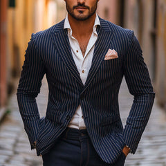 Men's Striped Casual Single Breasted Blazer MTA0369D3X