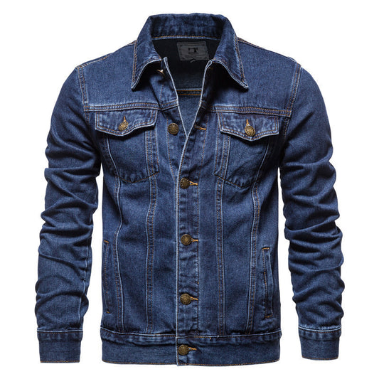 Men's Vintage Fit Lapel Single Breasted Denim Jacket 65692690M