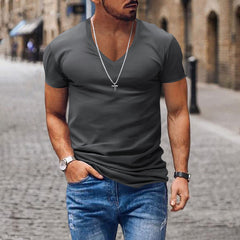 Men's Waffle Solid Color V Neck Solid Color T-Shirt 42598906X