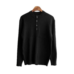 Stylish White Ribbed Henley Sweater for Men - Perfect for Casual and Smart-Casual Outfits