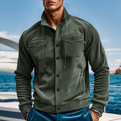 Men's Solid Color Corduroy Lapel Vintage Multi-Pocket Cargo Jacket 22086351Y