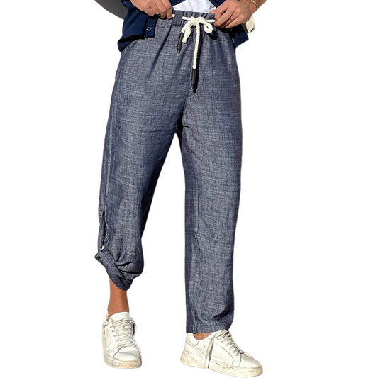 Men's Casual Cotton And Linen Elastic Waist Casual Pants MTA2774C1X