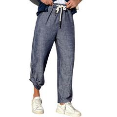 Men's Casual Cotton And Linen Elastic Waist Casual Pants MTA2774C1X