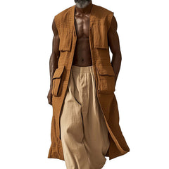 Men's Western Vintage Long Sleeveless Linen Vest MTA2899C4P