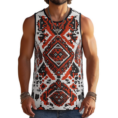 Men's Retro Casual Ethnic Style Printed Round Neck Tank Top MTA0257D8TO