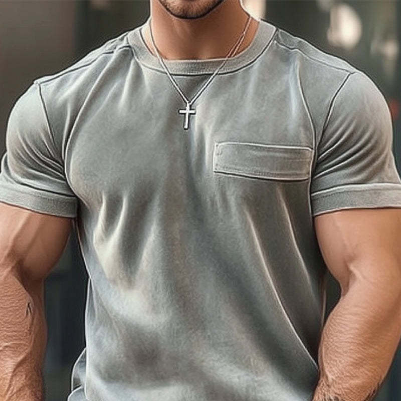 Men's Solid Color Basic Velvet Casual Short Sleeve T-Shirt MTA3194C3U