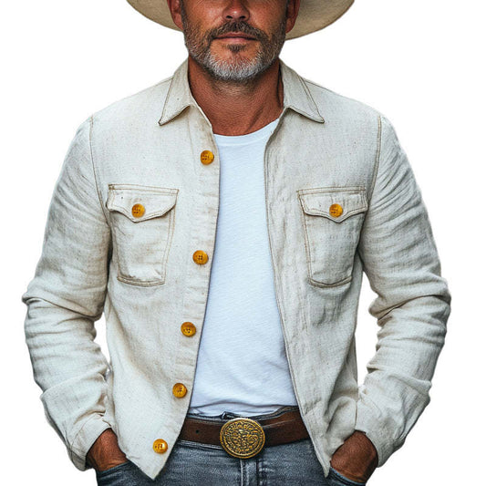 Men's Spring And Autumn Cotton And Linen Button Jacket MTA1915C0U