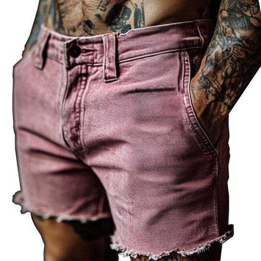 Men's Simple Vintage Raw Edge Denim Shorts MTA1966C7P