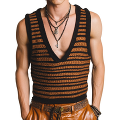 Men's Vintage Striped Knit V-Neck Tank Top MTA0965D2TO