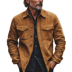 Men's Vintage Khaki Suede Long Sleeve Shirt 96681037U
